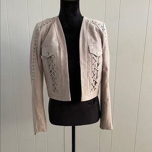 BCBGMaxAzria Beige Suede Blazer with Lace-Up Accents
